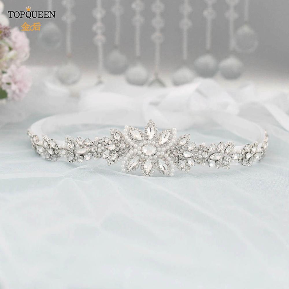 TOPQUEEN S410 Rhinestones Wedding Belt Sash Silver Diamond Crystal Bridal Belt For Wedding Gown Wedding Decoration Girdles