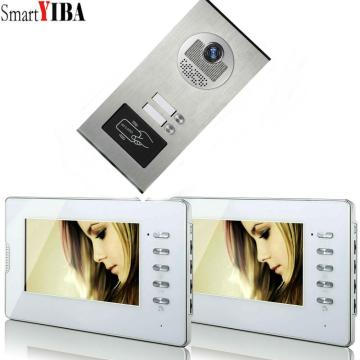 SmartYIBA Wired Video Intercom Systems 2 apartments 7 inch Video Door Phone System RFID IR-CUT HD 700TVL Doorbell Camera