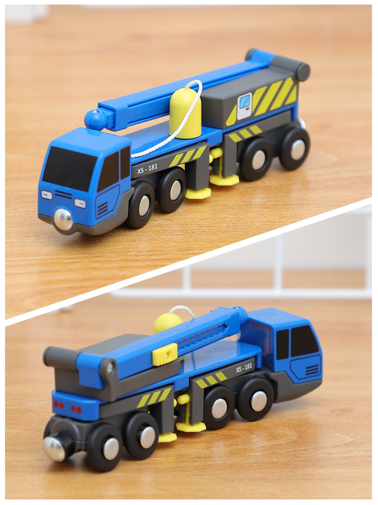 Multifunctional Train Toy Set Accessories Crane Truck Toy Simulation Plastic Police Station Suit Compatible with Wooden Tracks