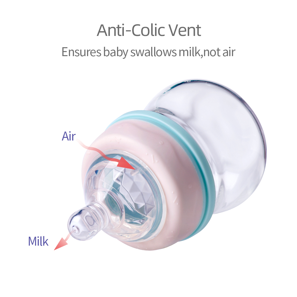 Sunveno Baby Bottle Newborn Baby Milk Bottle Nursing Bottle Anti-Choke Design - Glass ,BPA Free, 80ml, 2.5 oz,0-3 Months