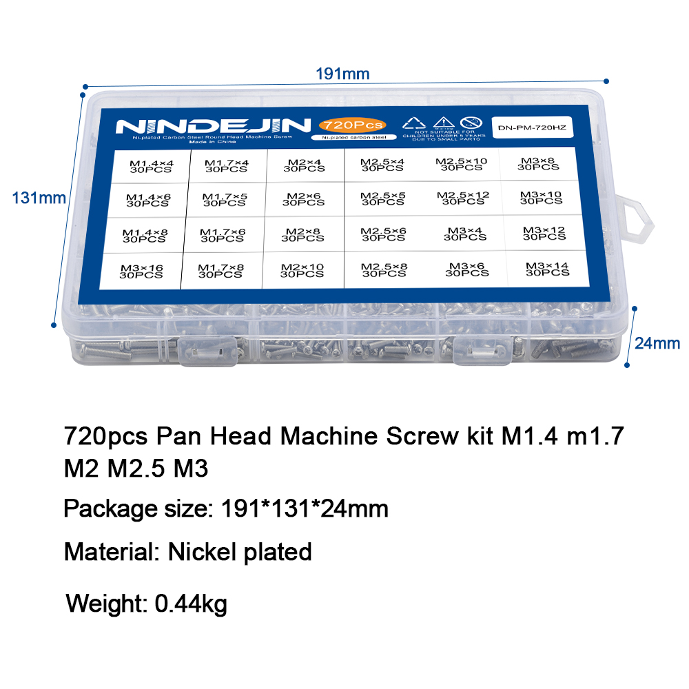 720pcs/set Cross Recessed Round Pan Head Laptop Screws Set M1.4 M1.7 M2 M2.5 M3 Carbon Steel Machine Screw Assortment Kit