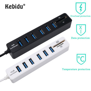 Kebidu USB Hub 3/6 Port Expander Hub High Speed Multi USB Splitter 2.0 Hub 3 Hub 3.0 Multiple USB3.0 TF SD Card Reader For PC