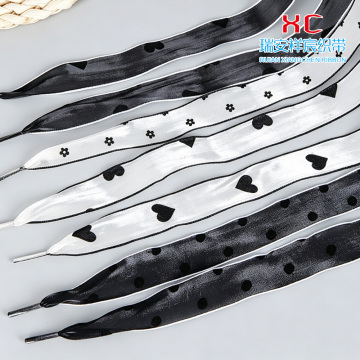 Black white ribbon shoelaces