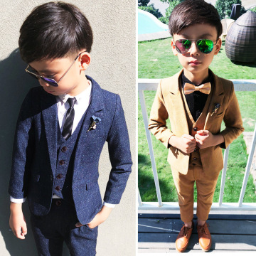 2021 NewKids Boys Suits for Weddings Vest Blazers Long Pants 3pcs Cotton Formal Party Baby Outerwear Children Clothes Coats Blue