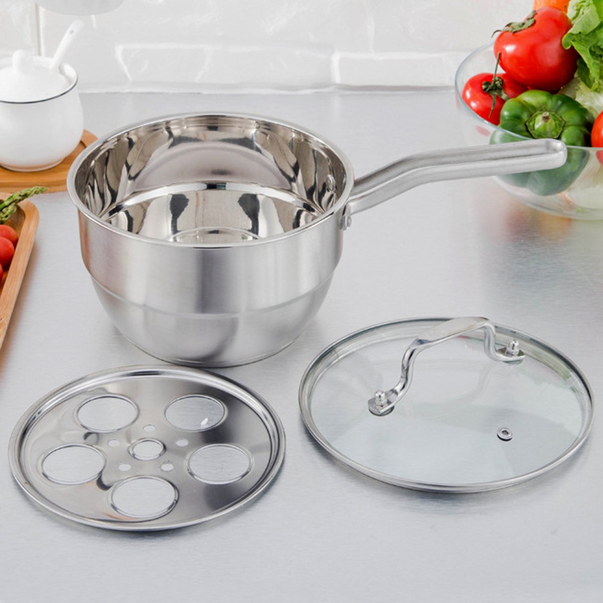 Stainless Steel Double Layer Steamer Soup Steaming Pot Multi-function Cookware Boilers Cooker Gas Stove Supplies With Steam Rack