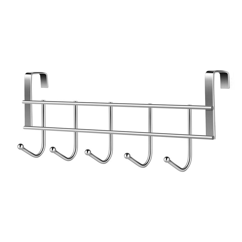 Over The Door 5 Hooks Home Bathroom Organizer Rack Clothes Coat Towel Hanger Stainless Steel Good Load-Bearing Wrought 24.5x9cm