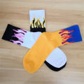 1 pair Men Fashion Hip Hop Hit Color On Fire Crew Socks Red Flame Blaze Power Torch Hot Warmth Street Skateboard Cotton Socks