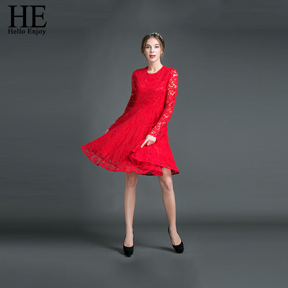 HE Hello Enjoy Mother Daughter Dresses Fall 2019 Family Matching Outfits Long sleeves Red Lace Dress Woman Clothes Look Girls