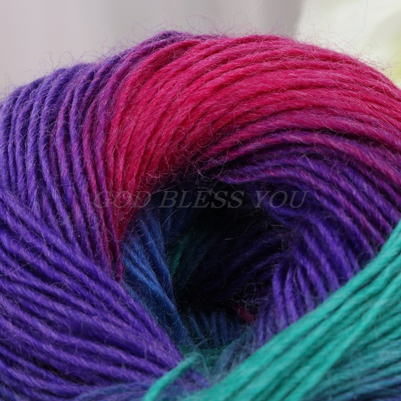 1 Ball 50g Hand-woven Rainbow Colorful Crochet Cashmere Wool Blend Yarn Knitting Drop Shipping