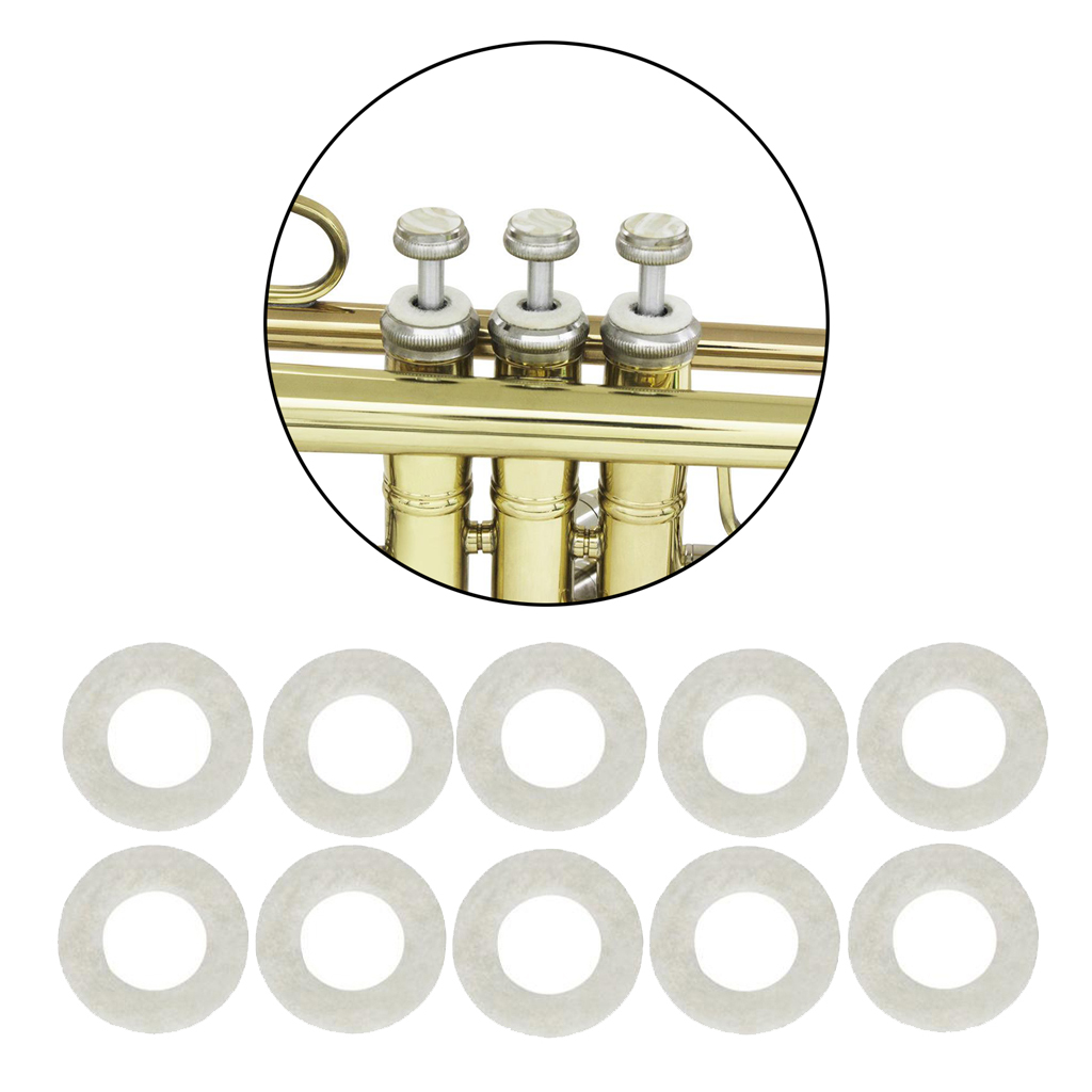 Set of 10pcs Universal Trumpet Trombone Cornet Valve Stem Felt Washer Pads Accessories Trumpets Instrument Cleaning Kit