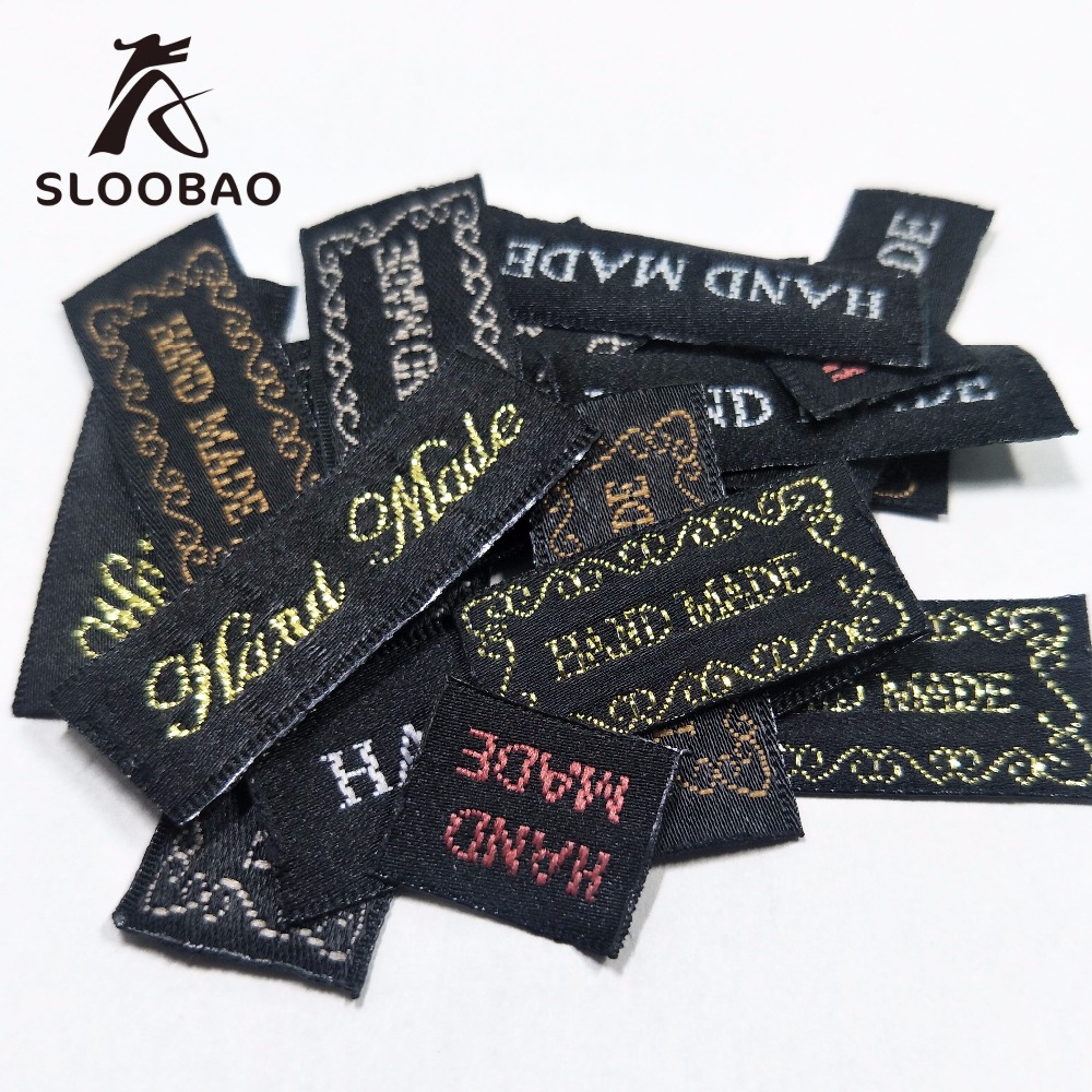Sloobao 100 Pcs/lot Hand made label Woven Labels for Clothing Shoes Bags Garment clothes Washable accessories Tag DIY main label