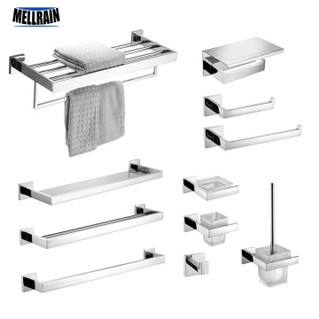 Stainless Steel Bathroom Hardware Set Mirror Chrome Polished Towel Rack Toilet Paper Holder Towel Bar Hook Bathroom Accessories