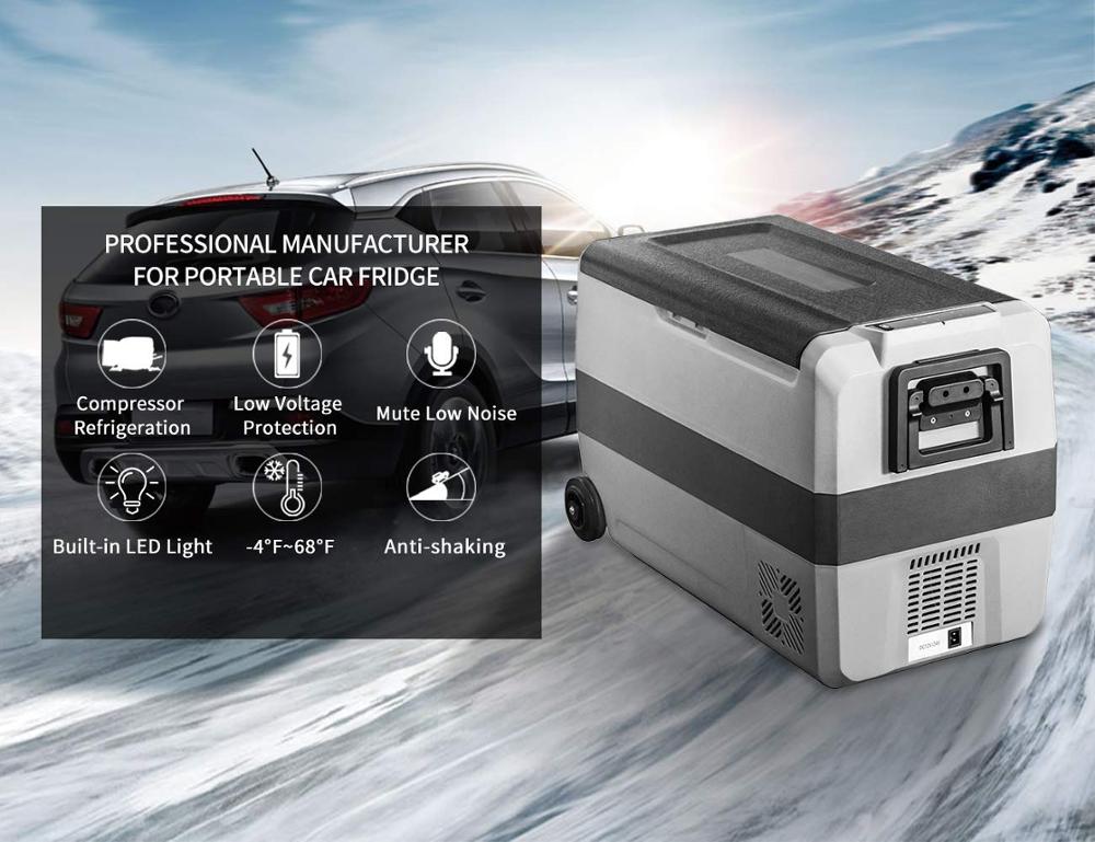 60L Portable Car and Home use Compressor Fridge with Wheels and Handle,Mini Freezer Car Refrigerator DC 12V24V AC 220V