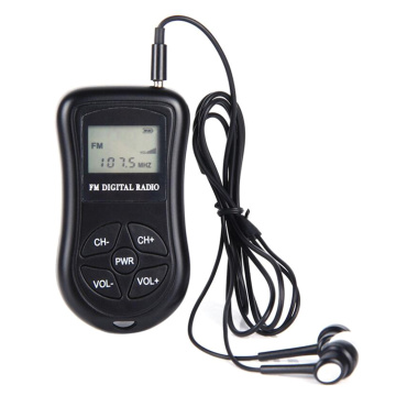 Mini Digital ABS Receiver Radio LCD Display Portable Stereo FM Battery Powered Earphones Black Handheld Pocket