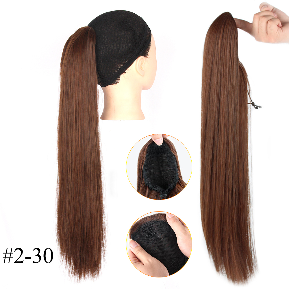 Straight Ponytail Synthtic Hair Extension Natural Color Drawstring Ponytail Soft Hair Bun Chignon Clip in Hair Tail For Women