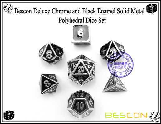 Bescon Deluxe Chrome and Black Enamel Solid Metal Polyhedral Role Playing RPG Game Dice Set (7 Die in Pack)-4