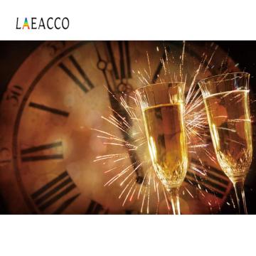 Laeacco Old Digital Clock Cheers Celebration Party Happy New Year Fireworks Firecracker Pattern Photo Background Photo Backdrop