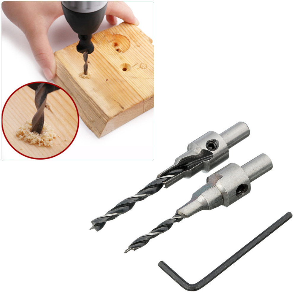 2 pcs/set 3 Steps Countersink Drill Bit Pilot Drill Bits Set Reamer Screw Hinge Hole Saw Chamfer 4-6 5-7mm steps 8mm Shankсверло