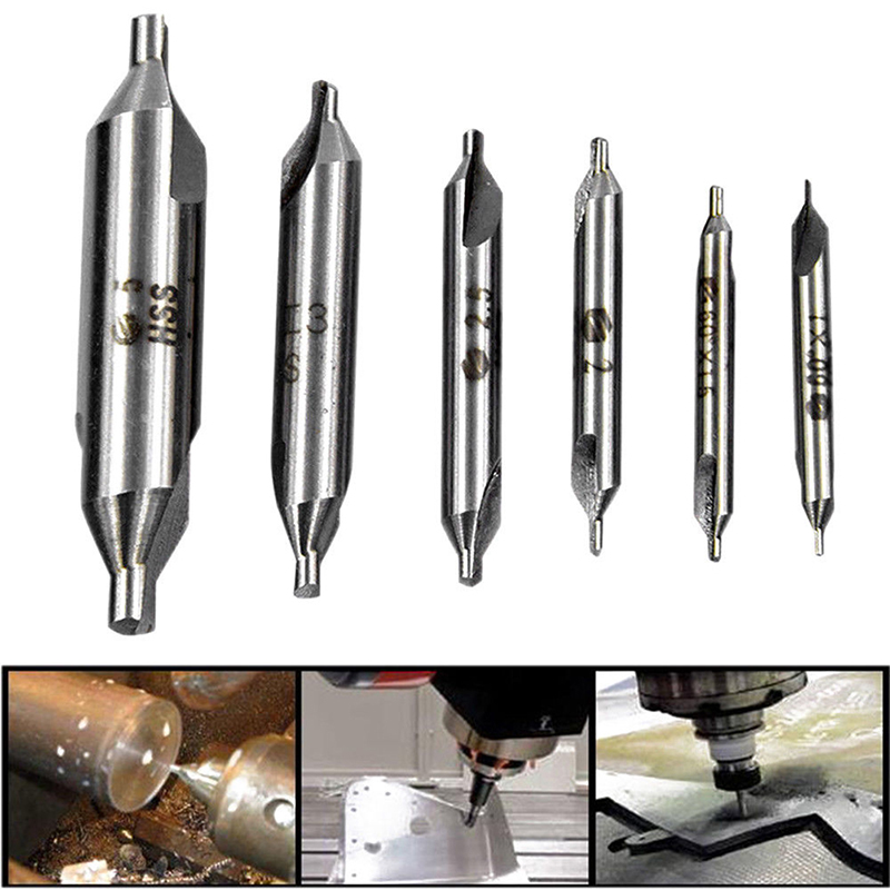 6pcs/Set Hand Tools Combined HSS Combined Center Drill Countersink Bit Lathe Mill Tackle Tool Set Double 5/3/2.5/2/1.5/1mm