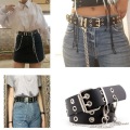 Fashion Women Punk Chain Belt Adjustable Double/Single Row Hole Eyelet Jeans Waistband with Eyelet Chain Decorative Belts 2020