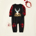 PatPat New Arrival Winter Family Look Merry Christmas Letter Antler Print Plaid Splice Matching Pajamas Sets for Family