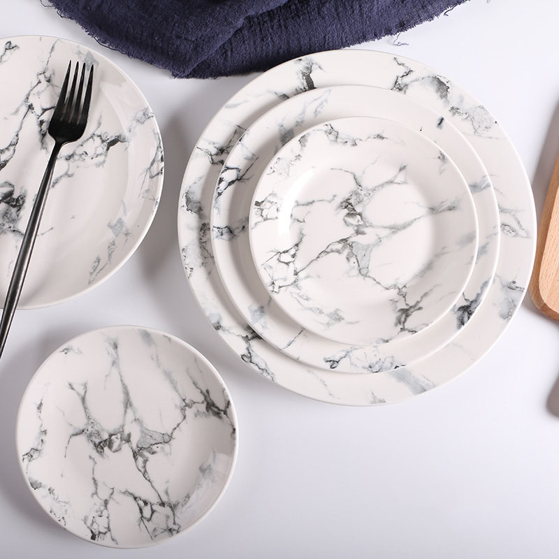 Fashion home restaurant kitchen tableware marble ceramic plate dish porcelain steak salad dessert plate cutlery cake plate