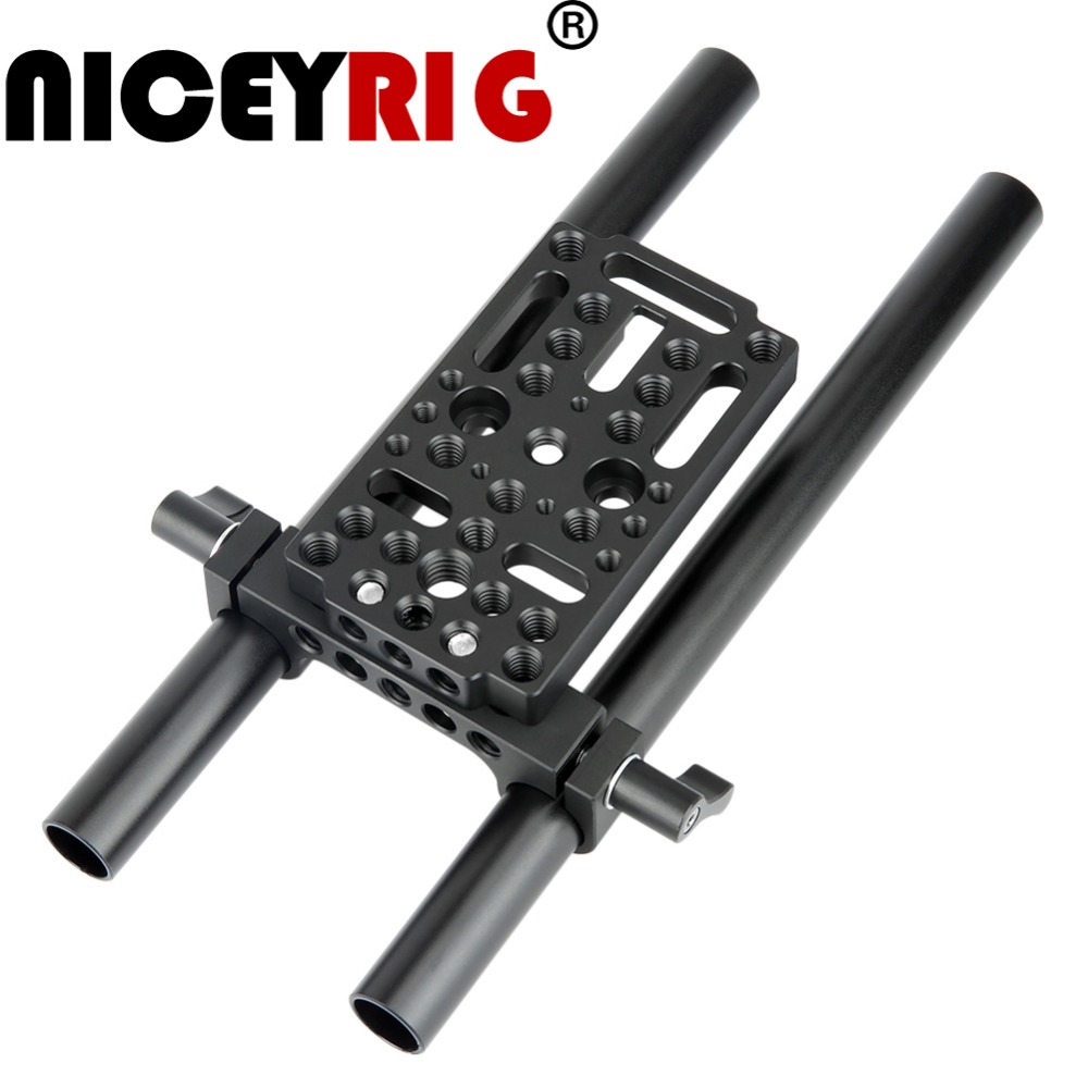 NICEYRIG Cheese Mounting Plate Video Switching Camera Easy Plate with 15mm Rod Clamp Short Rods for DSLR Camera Cage Rig
