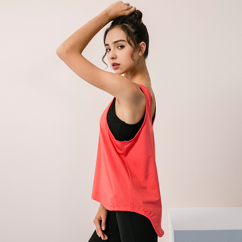WANAYOU Women's Loose Sports Vest Running Yoga Tops Fitness Quick Dry Breathable Training Vest Back Split Sleeveless Yoga Shirt