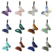 Gemstone Butterfly Pendant Natural Crystal Butterfly Charm Pendant for Diy Jewelry Making Cute Butterfly Necklace Pendant