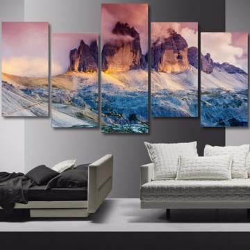 Canvas Painting Wall Art Home Decor Framework 5 Pieces Snow Mountain Austria Dolomites Smoke HD Printed Natural Landscape Poster