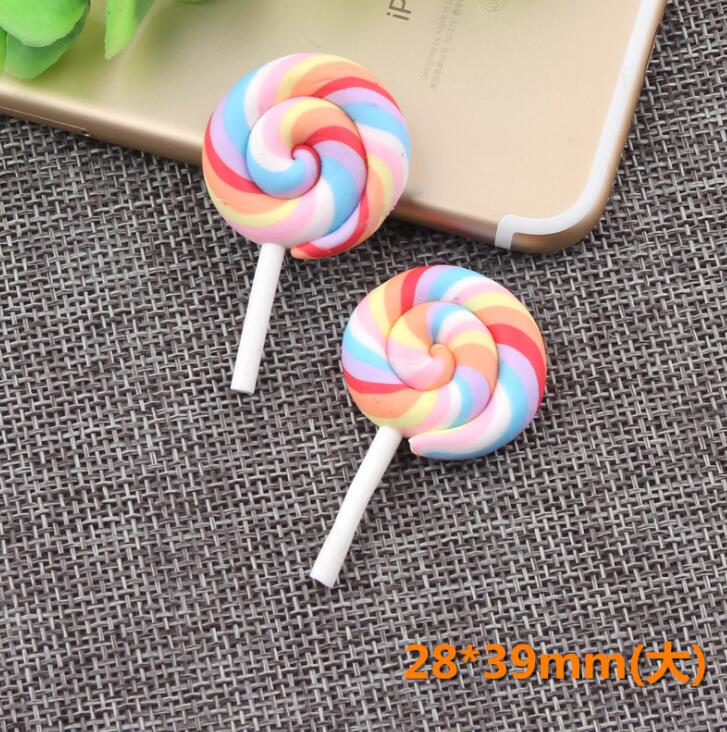 10 pcs/lot Beauty Kawaii Rainbow Lollipop Candy Polymer Clay Cabochons Flatback For DIY Jewelry Decoration