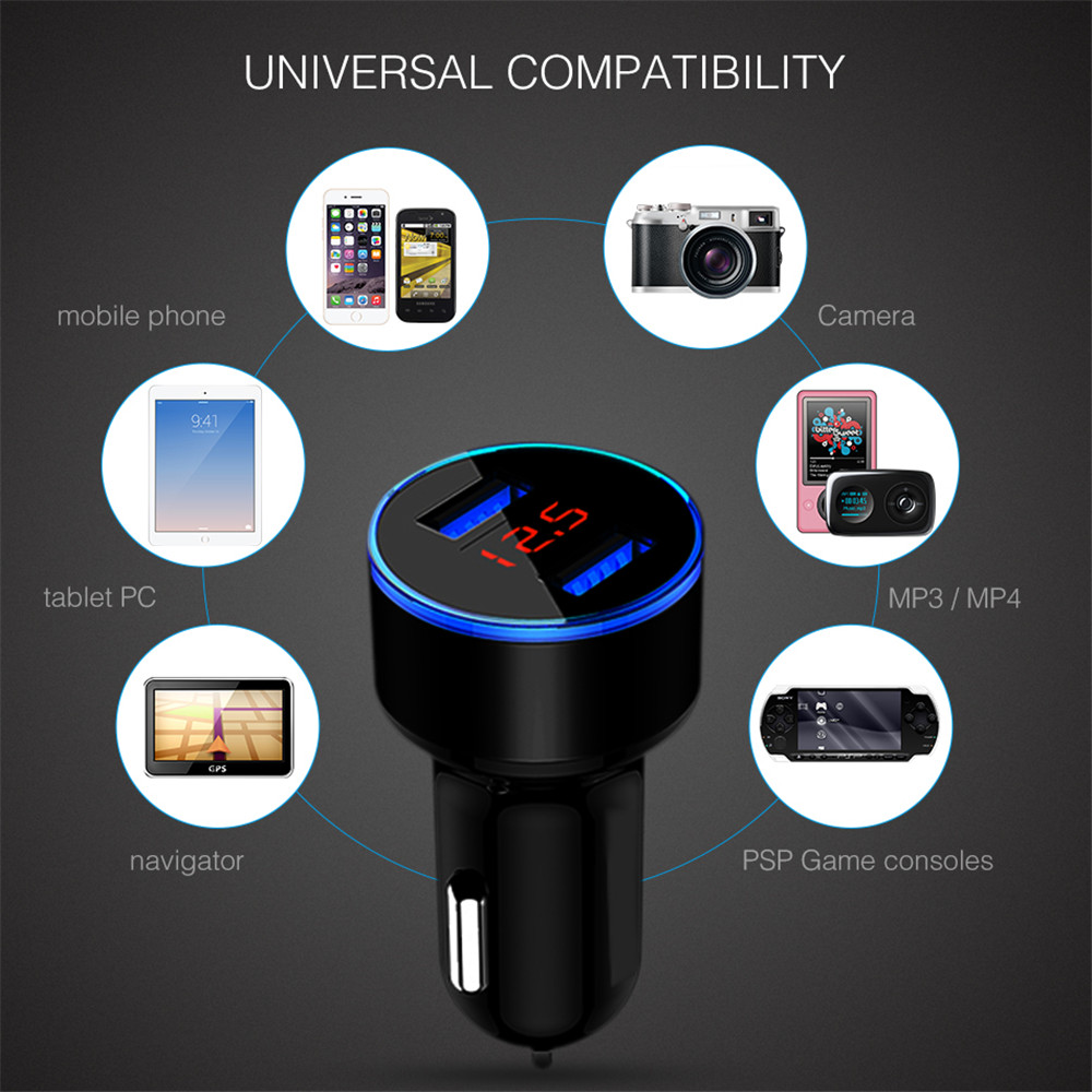 GTWIN 4.8A Car Charger Mobile Phone Fast Charging Adapter in Car with LED Display Quick Charge Dual USB Car Charger Universal