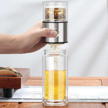 One-key Tea Separation Cup Glass Tea Cup Water Bottle Double Wall Glass with Tea Infuser Drinking Glasses 400ml 450ml