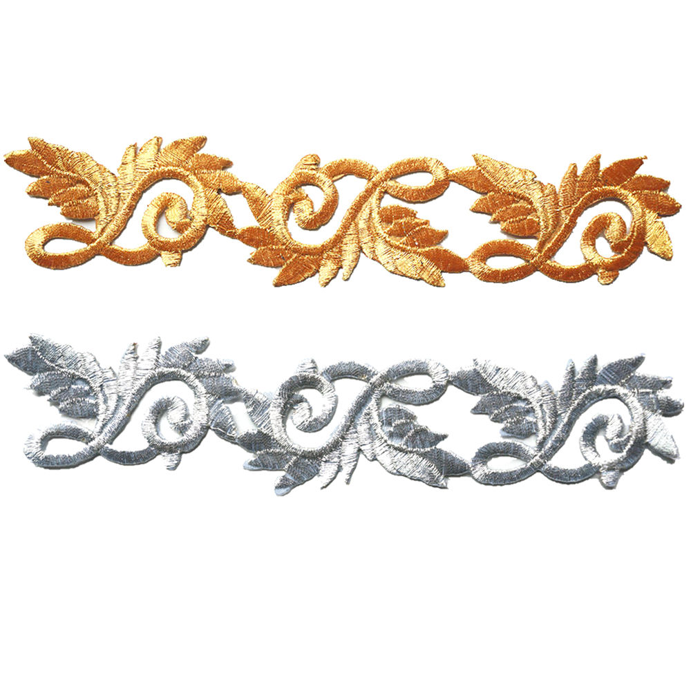 Gold Silver Flower Leaf Pattern Appliques Embroidered Patches Sew Iron On Badge Hollow Ethnic Customs For Clothes DIY Decoration