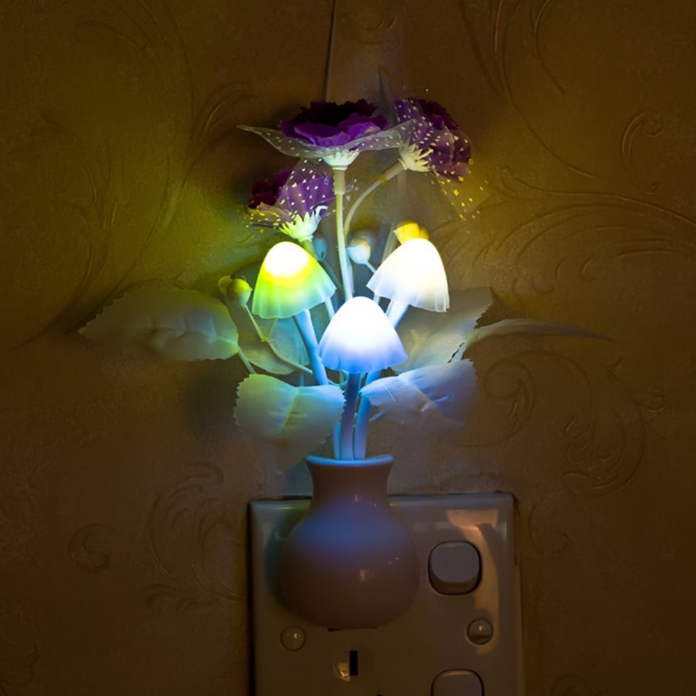 Dark automatic bright US plug LED Novelty light Mushroom Lilac Flower light sensor night lamp Home decoration Romantic light