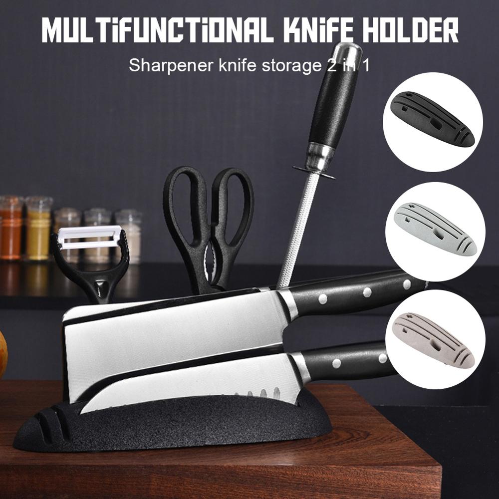 Kitchen Knife Holder Plastic 7-Slot Kitchen Knife Stand Multifunctional Scissors Knife Block Sharpener Kitchenware Cooking Tool
