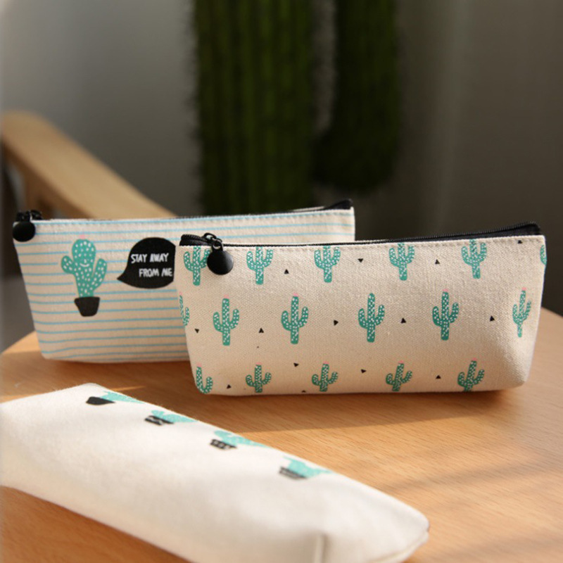 Cactus Pencil Case For Kids School Supplies Canvas Pen Bag Box Large Capacity Stationery Students Zipper Holder Pencilcase Pouch