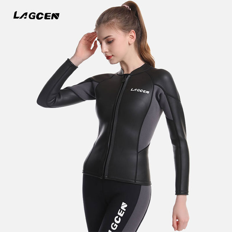 LAGCEN 2.5mm Neoprene Leather Wetsuit Women Long Sleeve Scuba Diving suit Female Surfing Snorkeling 2 pieces set Winter Swimsuit