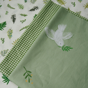 160x50cm Customized Popohouse Fresh Green Olive Leaf Pigeon Pure Cotton Twill Fabric Ins Girl Bedroom Tablecloth Clothing Fabric