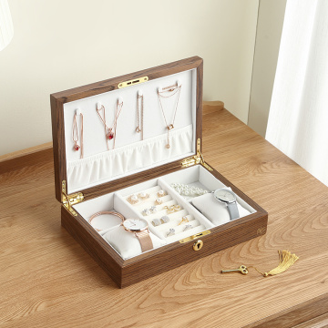 Casegrace Large Jewelry Box Organizer Women Wooden Rectangle Velvet Necklace Ring Earring Watch Jewellery Storage Case Casket