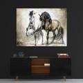 Wall Art Posters Animal Oil Painting On Canvas Wall Pictures Retro Nostalgia Two Brown Horses Dancing for Living Room Unframed
