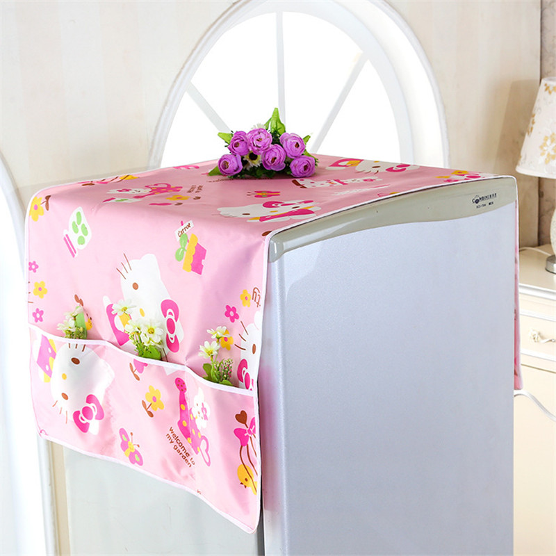 Printed Cotton Washing Machine Cover 2 Sizes Multipurpose Household Refrigerator Pocket Dust Proof Cover Home Textile Dust Cloth