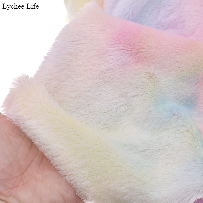 Lychee Life Rainbow Color Winter Plush Fabric DIY Home Textile Clothes Toy Crafts Sewing Artificial Fur Fabric
