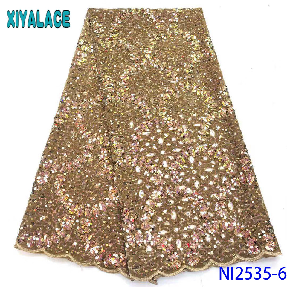 Latest African Laces New Sequin Fabric Hot Sale French Velvet Lace Fabric Nigerian Velvet Lace Fabrics KSNI2535