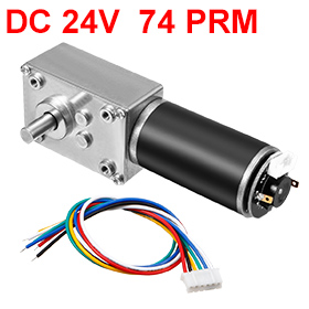 UXCELL(R) 1Pcs 25Kg.cm Self-Locking Worm Gear Motor With Encoder And Cable, High Torque Speed Reduction Motor DC 24V 74RPM