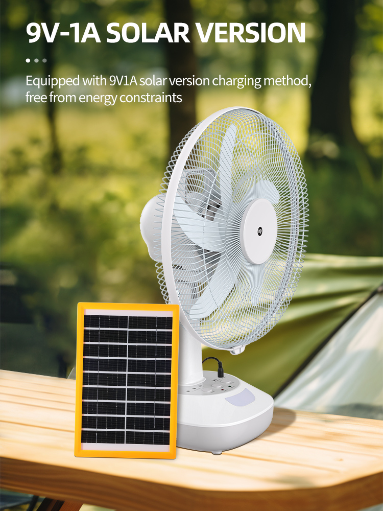 Rechargeable 14 inch Electric Oscillating Solar Fan with Light and Bulbs-detail-3