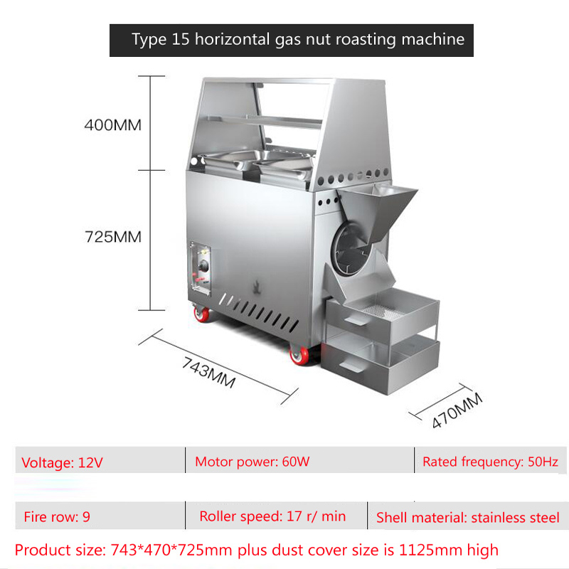 Gas Heating Nuts Roasting Machine For Peanut And Cashew Macadamia Chickpeas Stainless Steel Nut Processing Machine