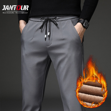 Brand Men Pants Winter New Fleece Casual Business Trousers Men's Stretch Pants Work Jogging outdoor Pants Gray Blue Size 28-38