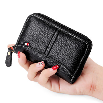 Men Card Holder Business Women Credit Cardholder Genuine Leather Case for Bank Cards Casual Zipper Wallet RFID Coin Purse