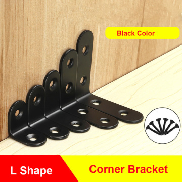 5pcs/lot L Shape Black Stainless Steel Angle Fixed Furniture Corner Bracket Furniture Accessories Cabinet Right Angle Connector